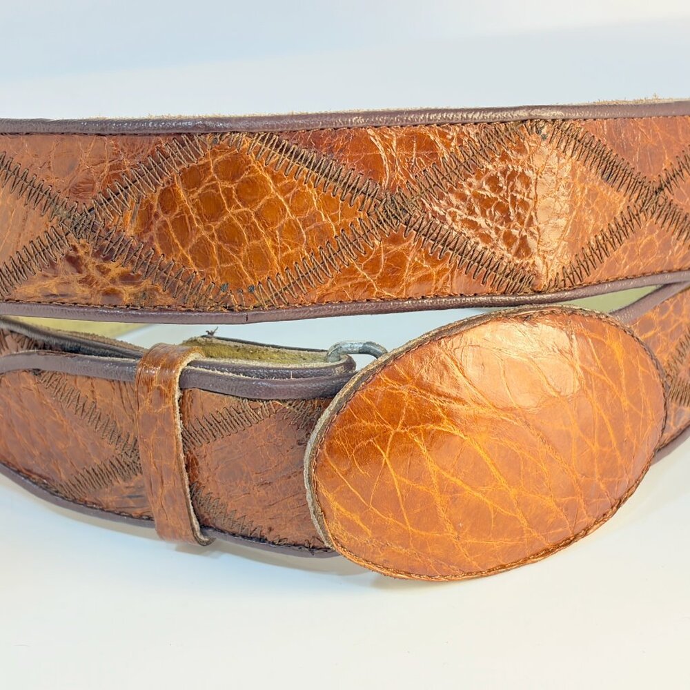 Genuine Sea Turtle Patchwork Western Belt Size 38 Butterscotch Peanut Brittle - Picture 8 of 9